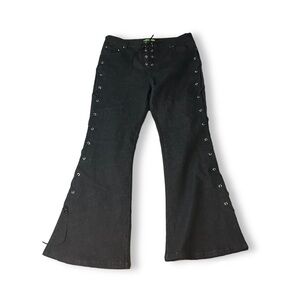 BLACK LACE-UP FLARE PANTS